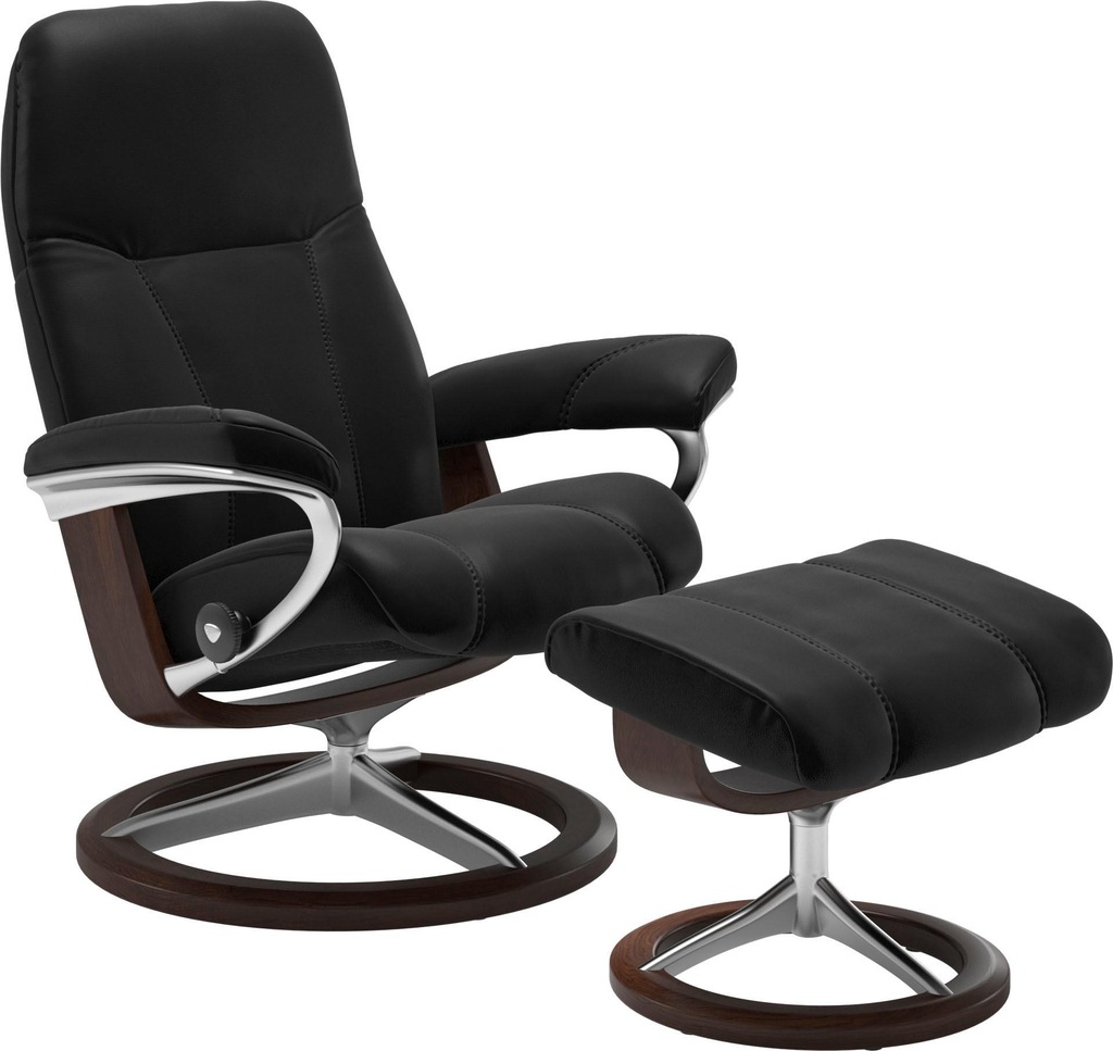 Bild von Stressless® Relaxsessel »Consul«, (Set, Relaxsessel mit Hocker), mit Hocker, mit Signature Base, Größe M, Gestell Braun