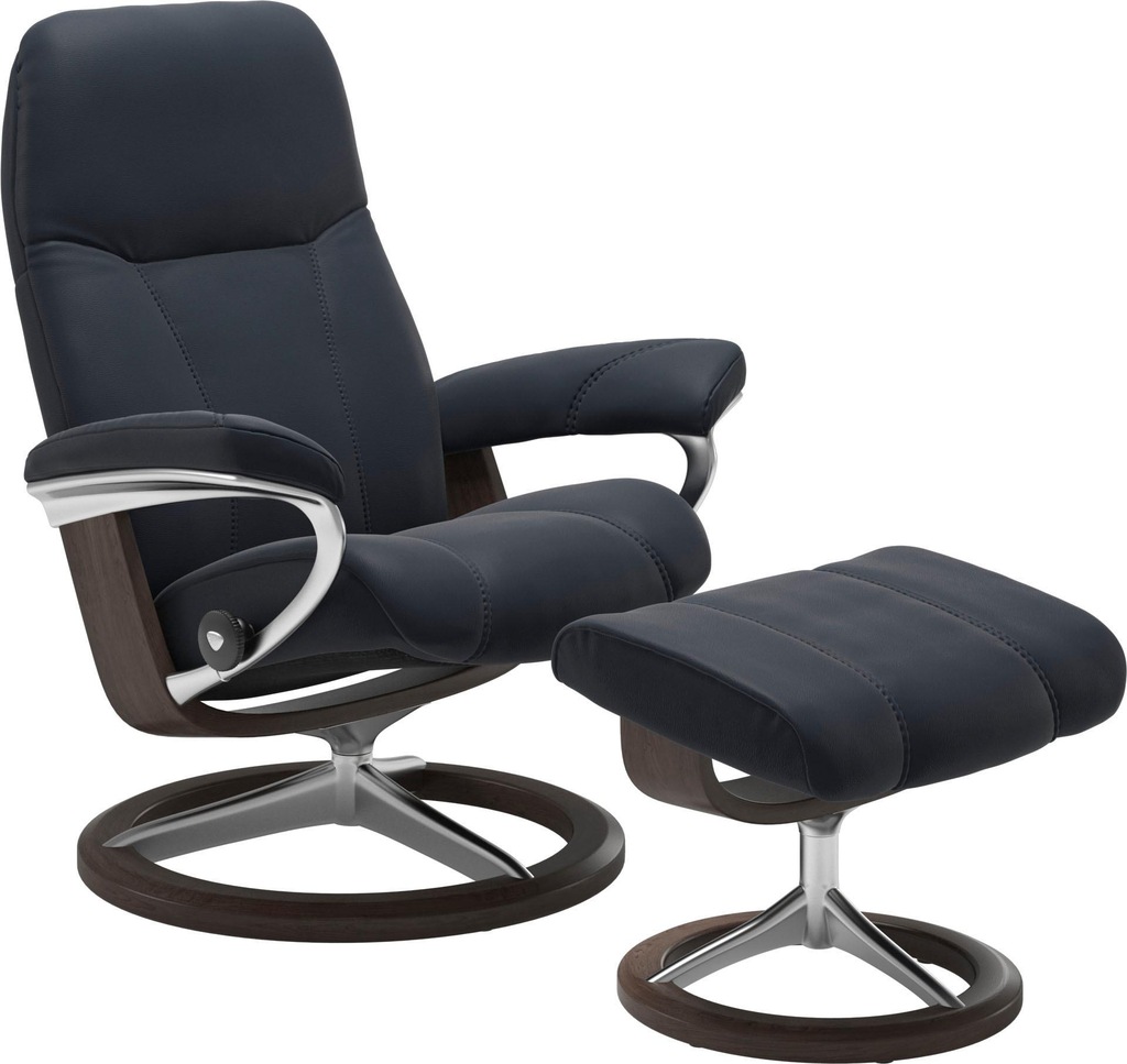 Bild von Stressless® Relaxsessel »Consul«, (Set, Relaxsessel mit Hocker), mit Hocker, mit Signature Base, Größe M, Gestell Wenge