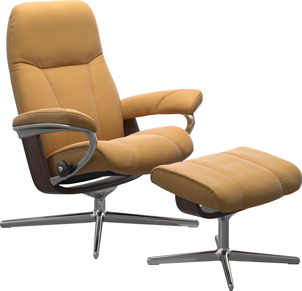 Bild von Stressless® Relaxsessel »Consul«, (Set, Relaxsessel mit Hocker), mit Hocker, mit Cross Base, Größe S, M & L, Holzakzent Wenge