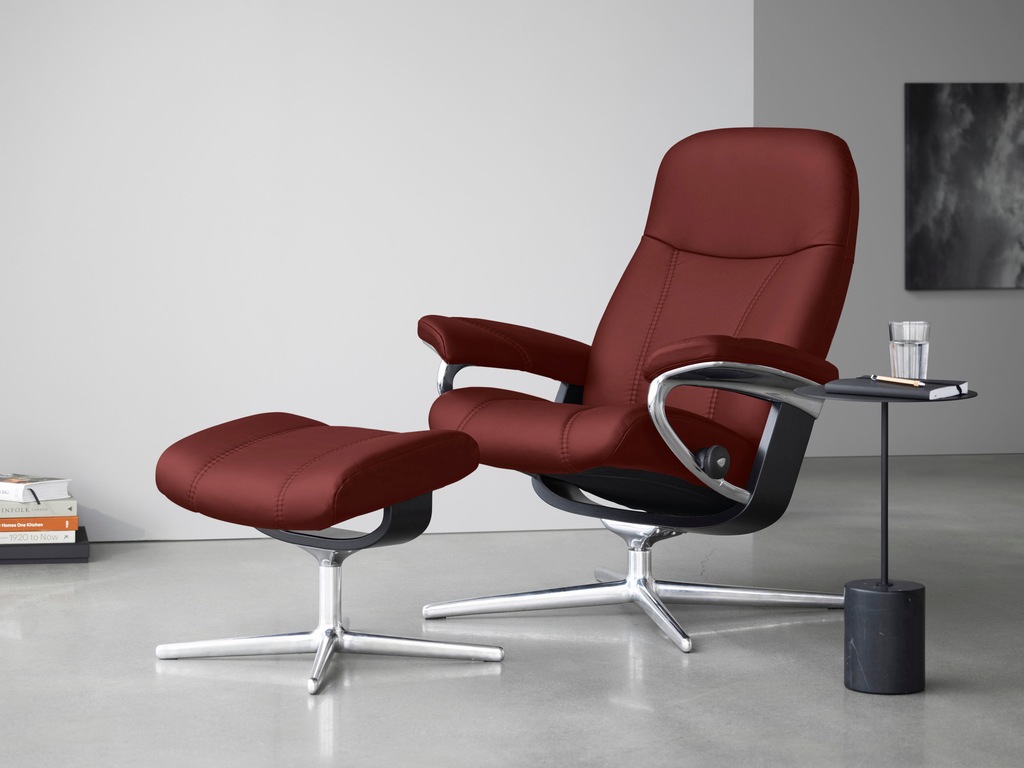 Bild von Stressless® Relaxsessel »Consul«, (Set, Relaxsessel mit Hocker), mit Hocker, mit Cross Base, Größe S, M & L, Holzakzent Schwarz