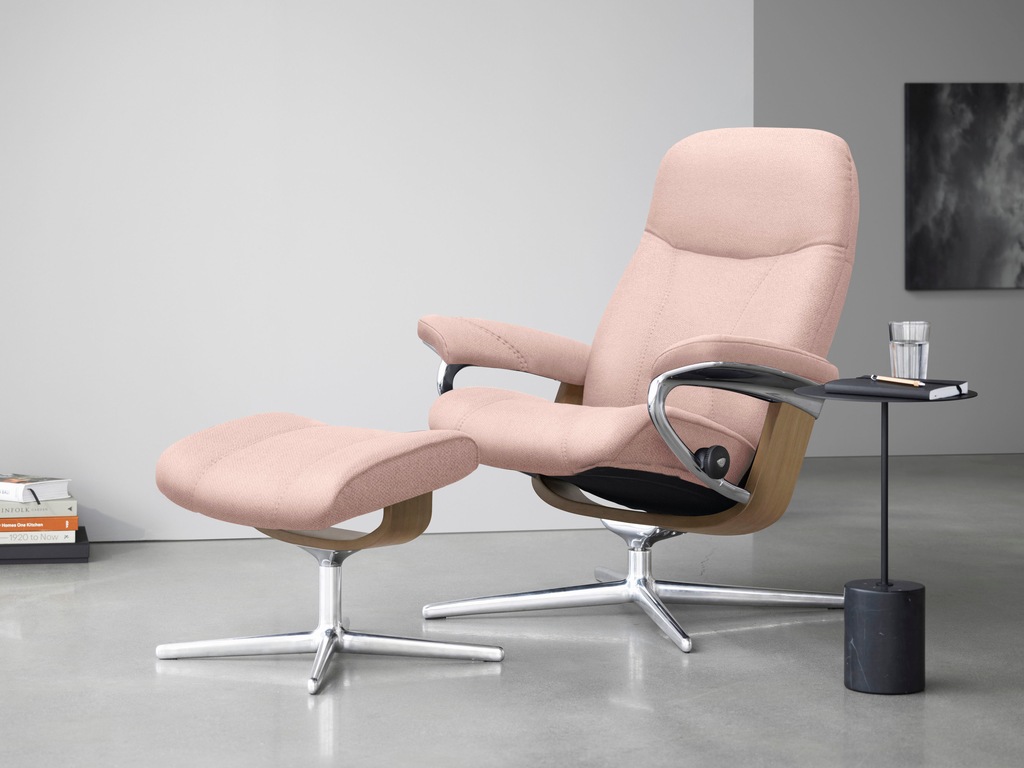 Bild von Stressless® Relaxsessel »Consul«, (Set, Relaxsessel mit Hocker), mit Hocker, mit Cross Base, Größe S, M & L, Holzakzent Eiche