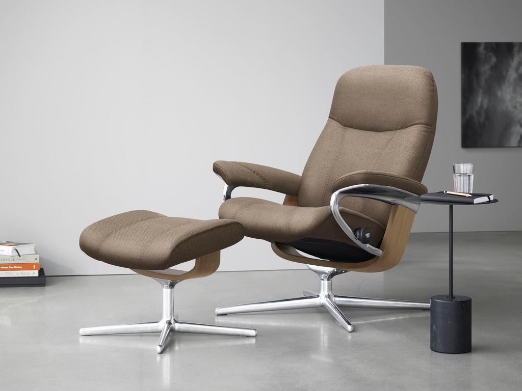 Bild von Stressless® Relaxsessel »Consul«, (Set, Relaxsessel mit Hocker), mit Hocker, mit Cross Base, Größe S, M & L, Holzakzent Eiche