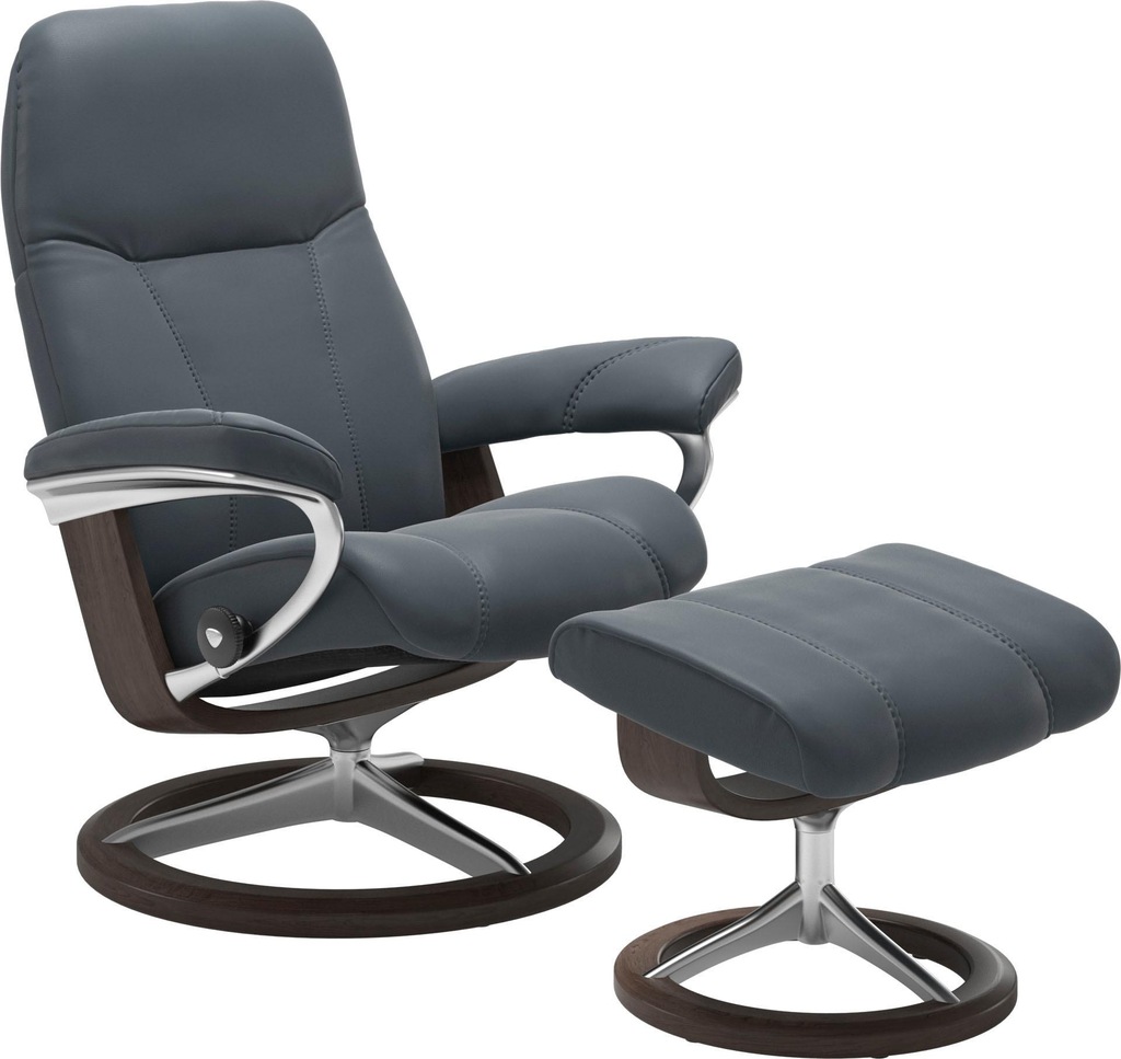 Bild von Stressless® Relaxsessel »Consul«, (Set, Relaxsessel mit Hocker), mit Hocker, mit Signature Base, Größe S, Gestell Wenge