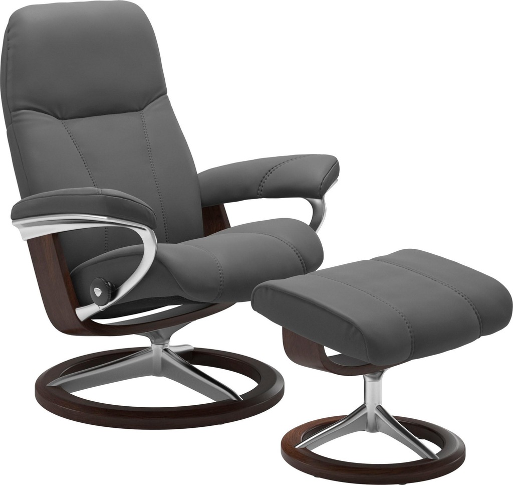 Bild von Stressless® Relaxsessel »Consul«, (Set, Relaxsessel mit Hocker), mit Hocker, mit Signature Base, Größe S, Gestell Eiche