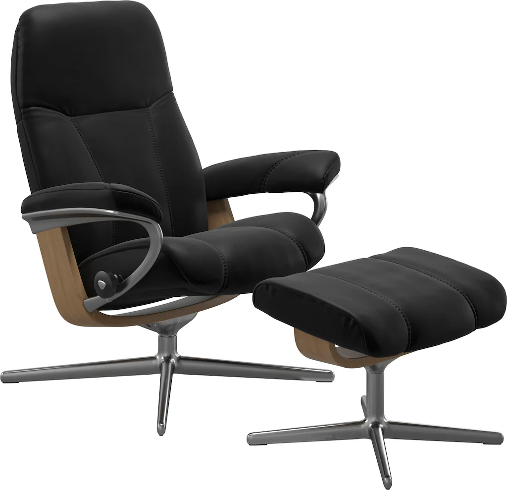 Bild von Stressless® Relaxsessel »Consul«, (Set, Relaxsessel mit Hocker), mit Hocker, mit Cross Base, Größe S, M & L, Holzakzent Eiche