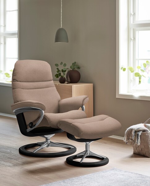 Bild von Stressless® Relaxsessel »Sunrise«, (Set, Relaxsessel mit Hocker), mit Signature Base, Größe M, Gestell Schwarz