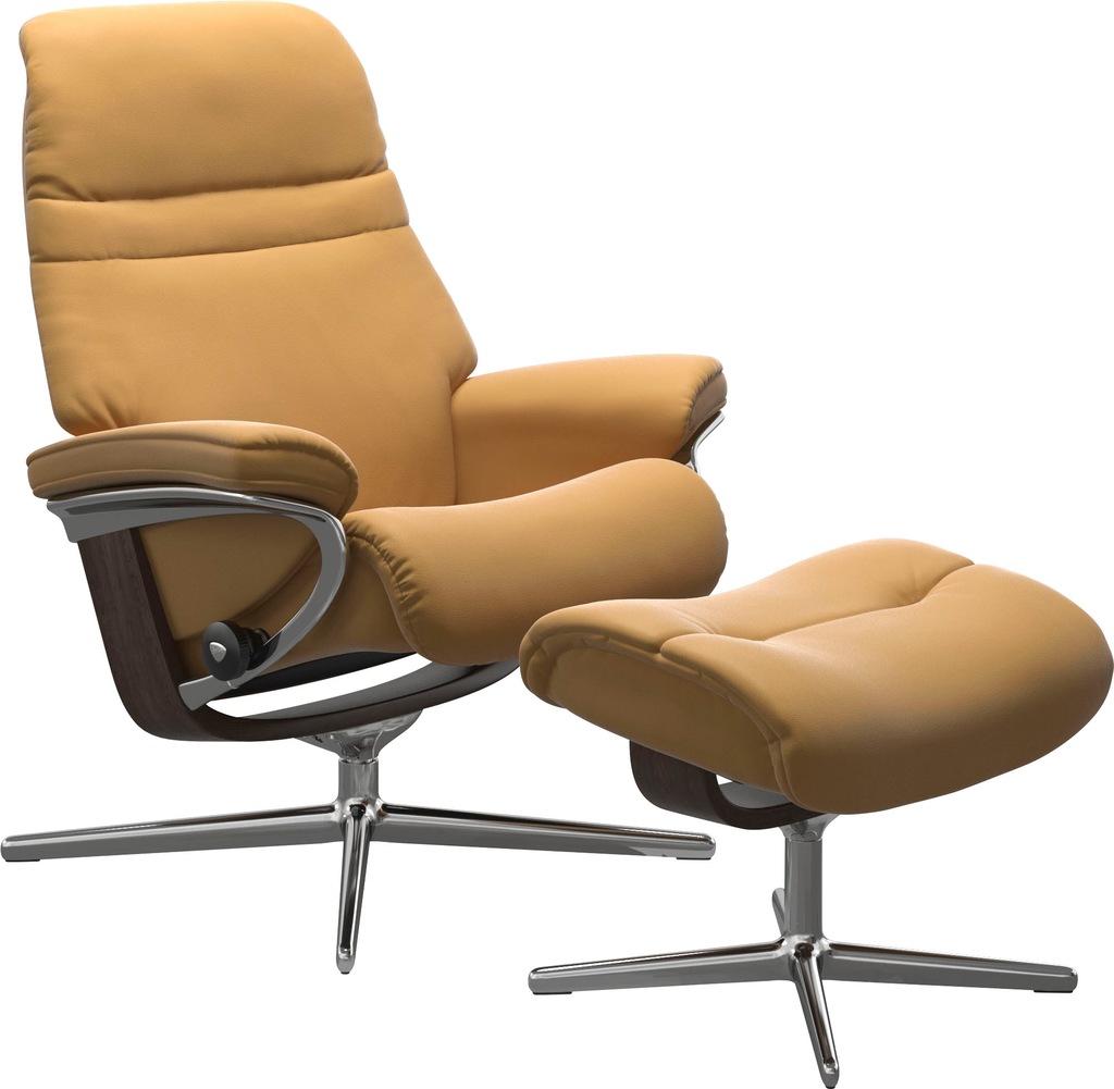 Bild von Stressless® Relaxsessel »Sunrise«, (Set, Relaxsessel mit Hocker), mit Hocker, mit Cross Base, Größe S, M & L, Holzakzent Wenge