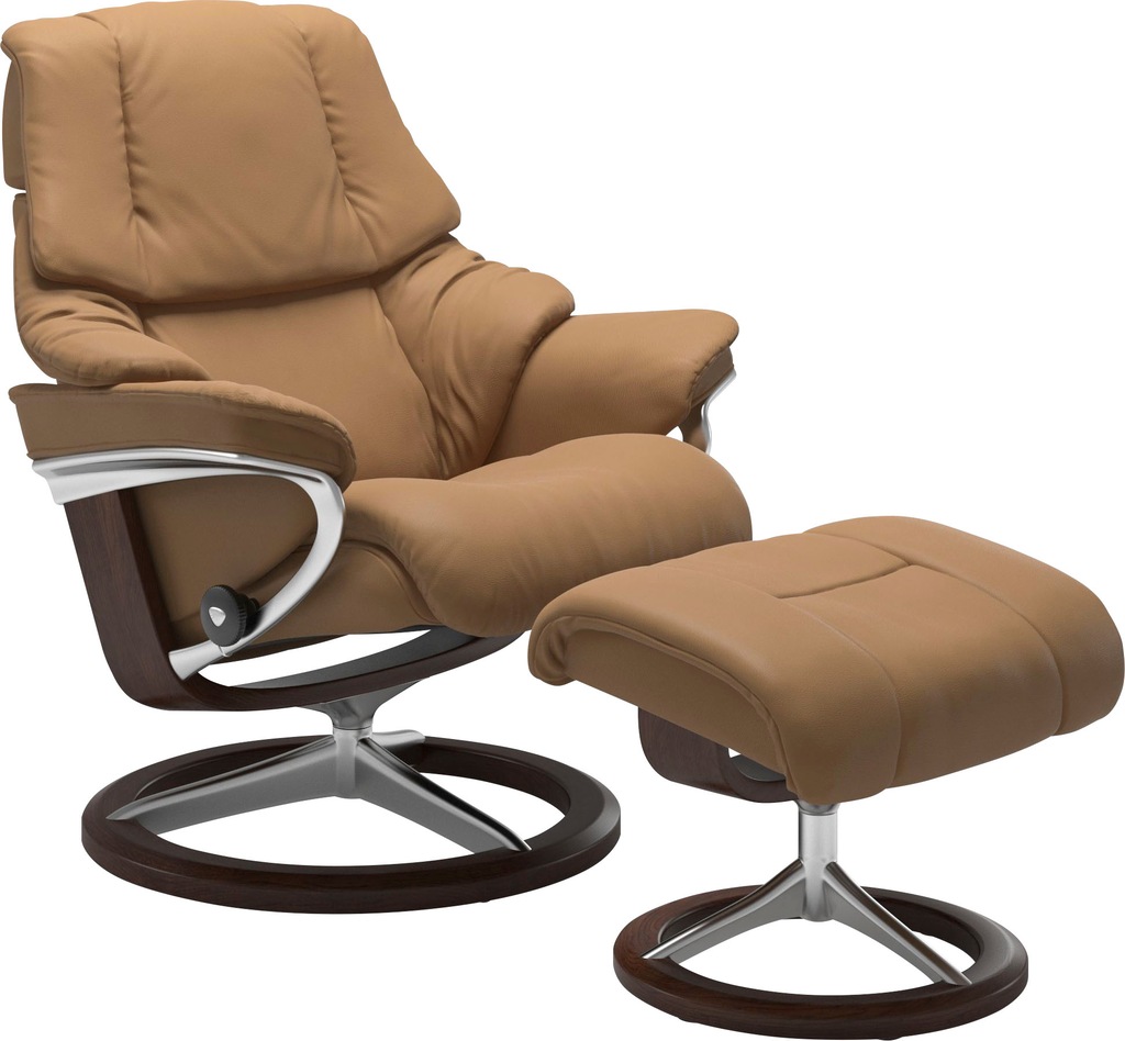 Bild von Stressless® Relaxsessel »Reno«, (Set, Relaxsessel mit Hocker), mit Hocker, mit Signature Base, Größe S, M & L, Gestell Braun