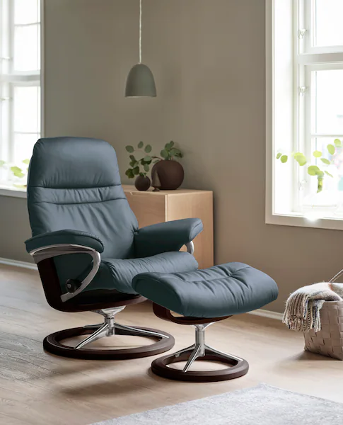 Bild von Stressless® Relaxsessel »Sunrise«, (Set, Relaxsessel mit Hocker), mit Signature Base, Größe L, Gestell Braun