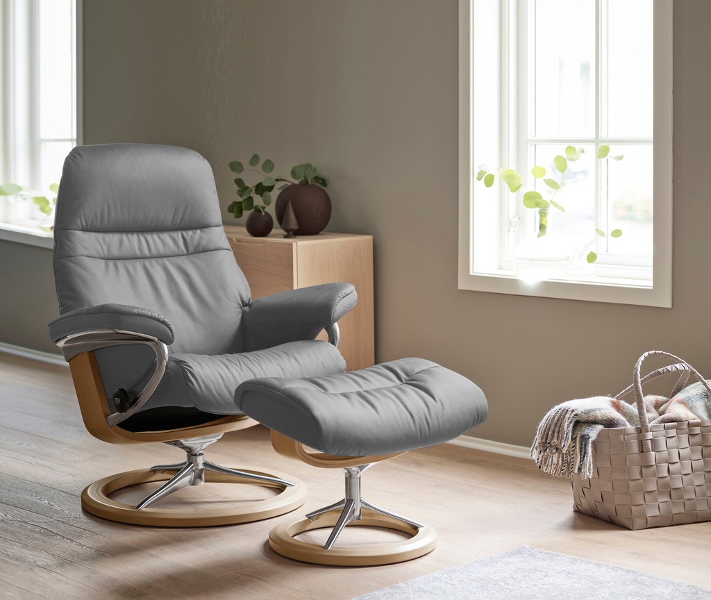 Bild von Stressless® Relaxsessel »Sunrise«, (Set, Relaxsessel mit Hocker), mit Signature Base, Größe L, Gestell Eiche