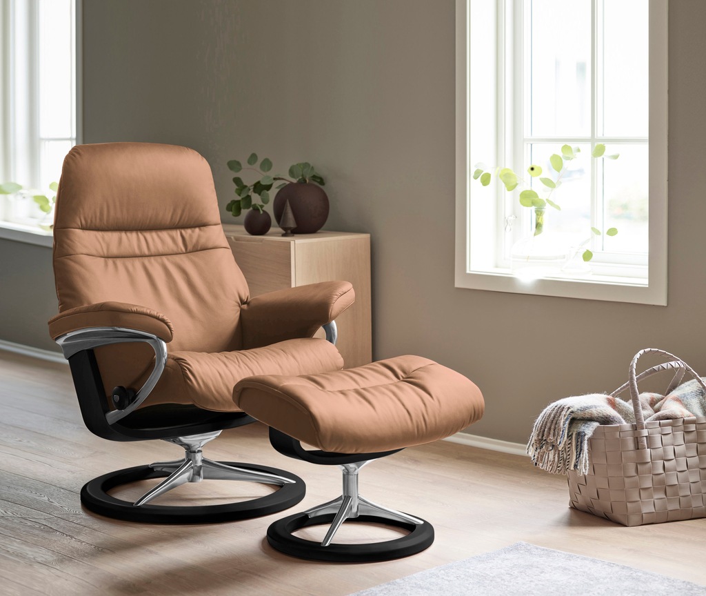 Bild von Stressless® Relaxsessel »Sunrise«, (Set, Relaxsessel mit Hocker), mit Signature Base, Größe S, Gestell Schwarz