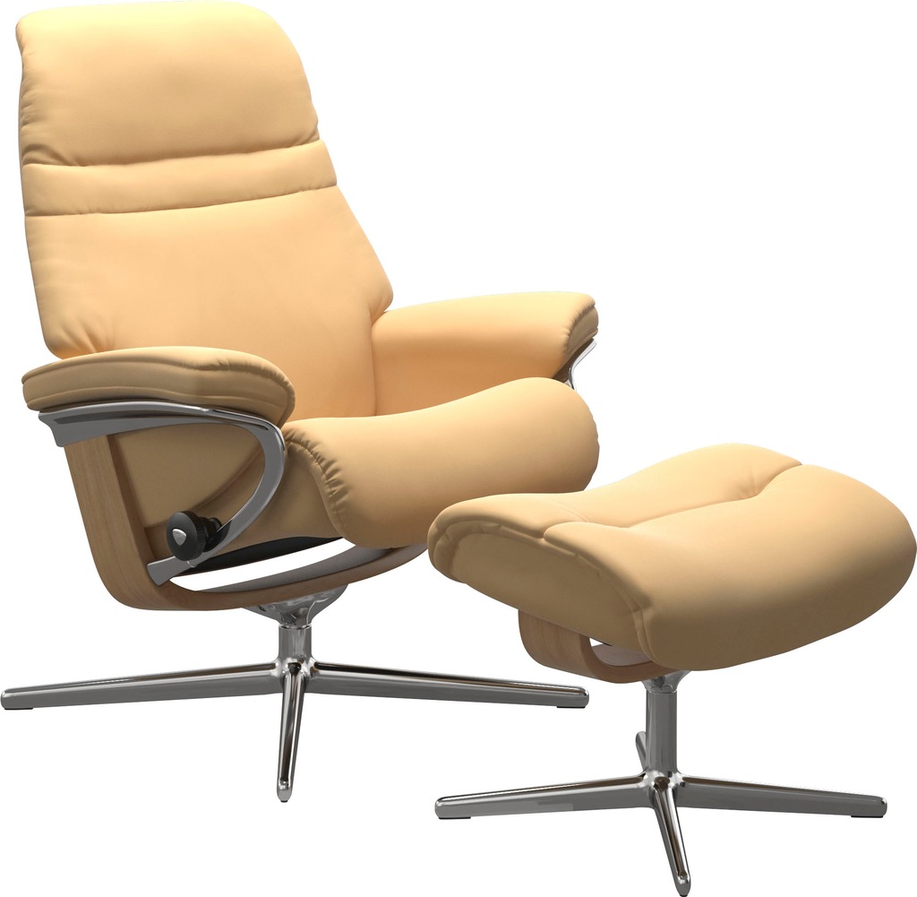 Bild von Stressless® Relaxsessel »Sunrise«, (Set, Relaxsessel mit Hocker), mit Hocker, mit Cross Base, Größe S, M & L, Holzakzent Eiche