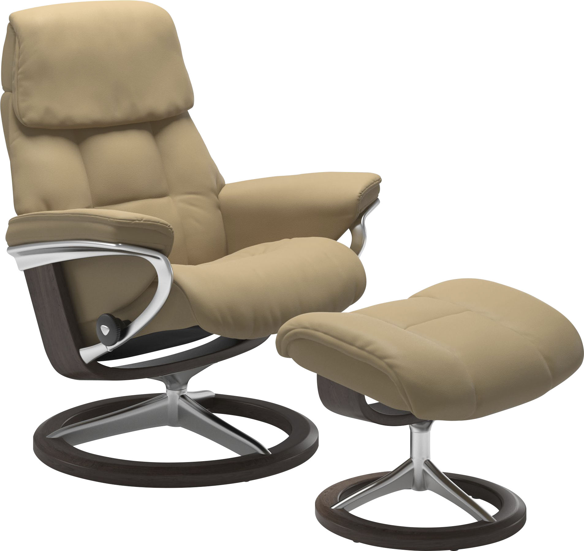 Bild von Stressless® Relaxsessel »Ruby«, (Set, Relaxsessel mit Hocker), mit Signature Base, Größe M, Gestell Eiche, Wenge, Braun & Schwarz