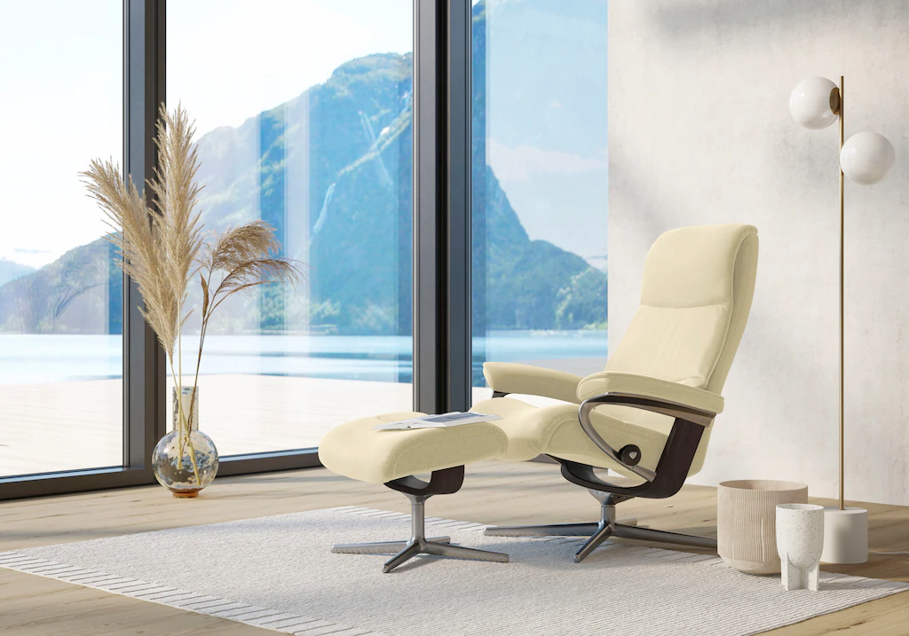 Bild von Stressless® Relaxsessel »View«, (Set, Relaxsessel mit Hocker), mit Hocker, mit Cross Base, Größe S, M & L, Holzakzent Wenge