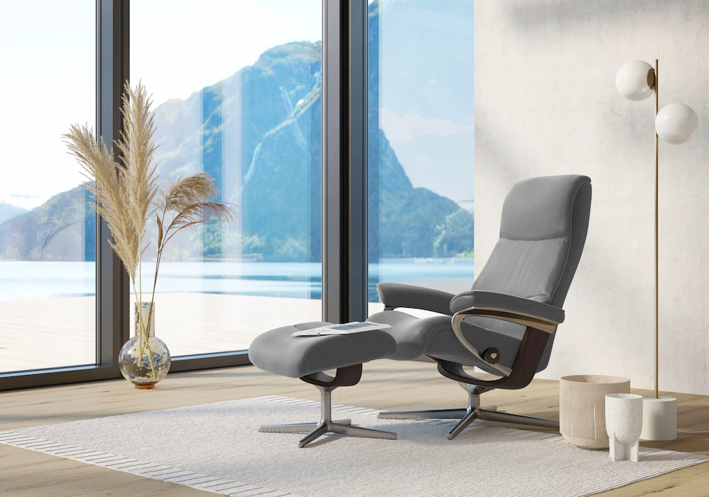 Bild von Stressless® Relaxsessel »View«, (Set, Relaxsessel mit Hocker), mit Hocker, mit Cross Base, Größe S, M & L, Holzakzent Wenge