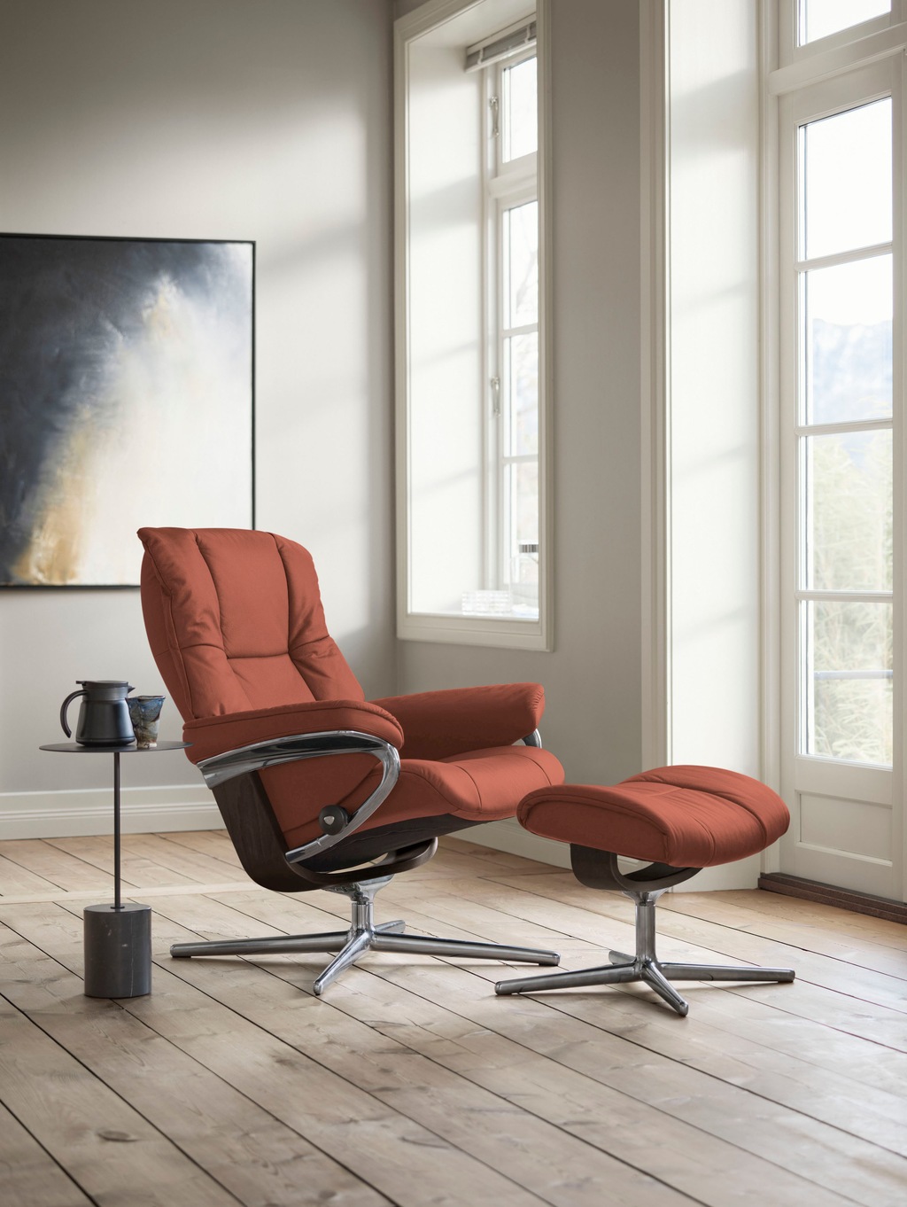 Bild von Stressless® Relaxsessel »Mayfair«, (Set, Relaxsessel mit Hocker), mit Hocker, mit Cross Base, Größe S, M & L, Holzakzent Wenge