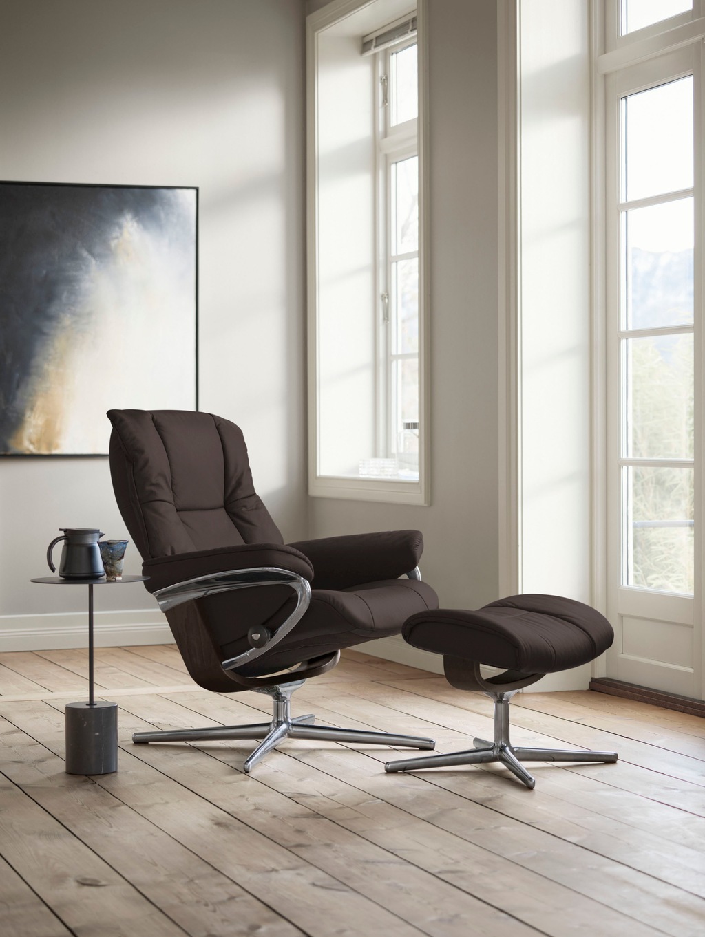 Bild von Stressless® Relaxsessel »Mayfair«, (Set, Relaxsessel mit Hocker), mit Hocker, mit Cross Base, Größe S, M & L, Holzakzent Wenge