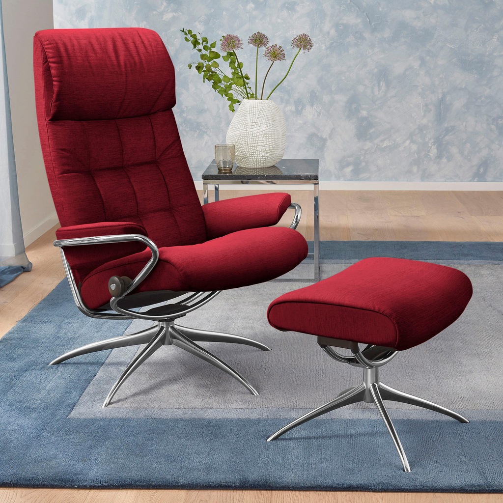 Bild von Stressless® Relaxsessel »London«, (Set, Relaxsessel mit Hocker), mit Hocker, High Back, mit Star Base, Gestell Chrom