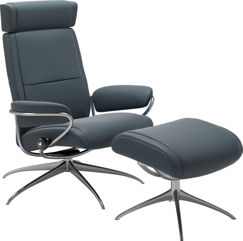 Bild von Stressless® Relaxsessel »Paris«, (Set, Relaxsessel mit Hocker), mit Hocker, Low Back mit Kopfstütze, mit Star Base, Gestell Chrom