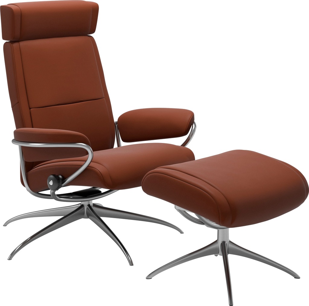 Bild von Stressless® Relaxsessel »Paris«, (Set, Relaxsessel mit Hocker), mit Hocker, Low Back mit Kopfstütze, mit Star Base, Gestell Chrom