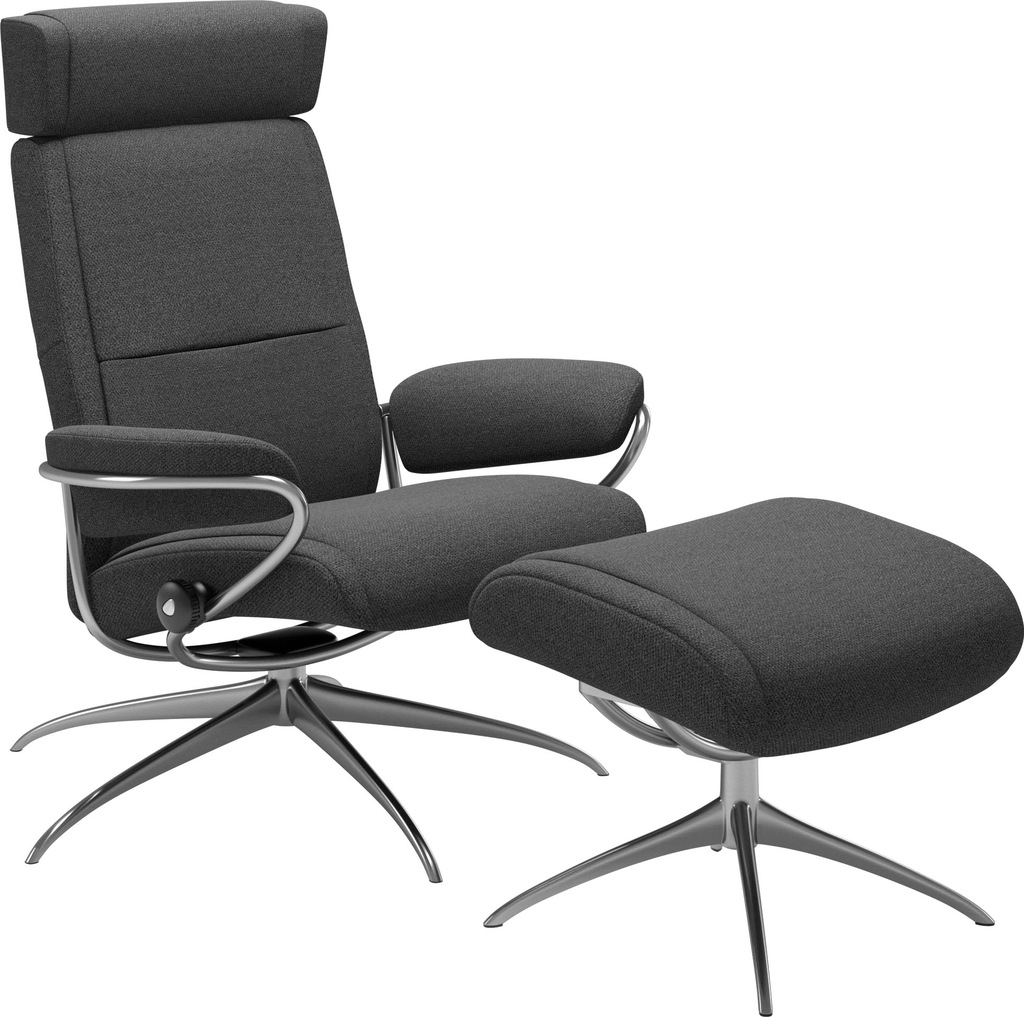 Bild von Stressless® Relaxsessel »Paris«, (Set, Relaxsessel mit Hocker), mit Hocker, Low Back mit Kopfstütze, mit Star Base, Gestell Chrom