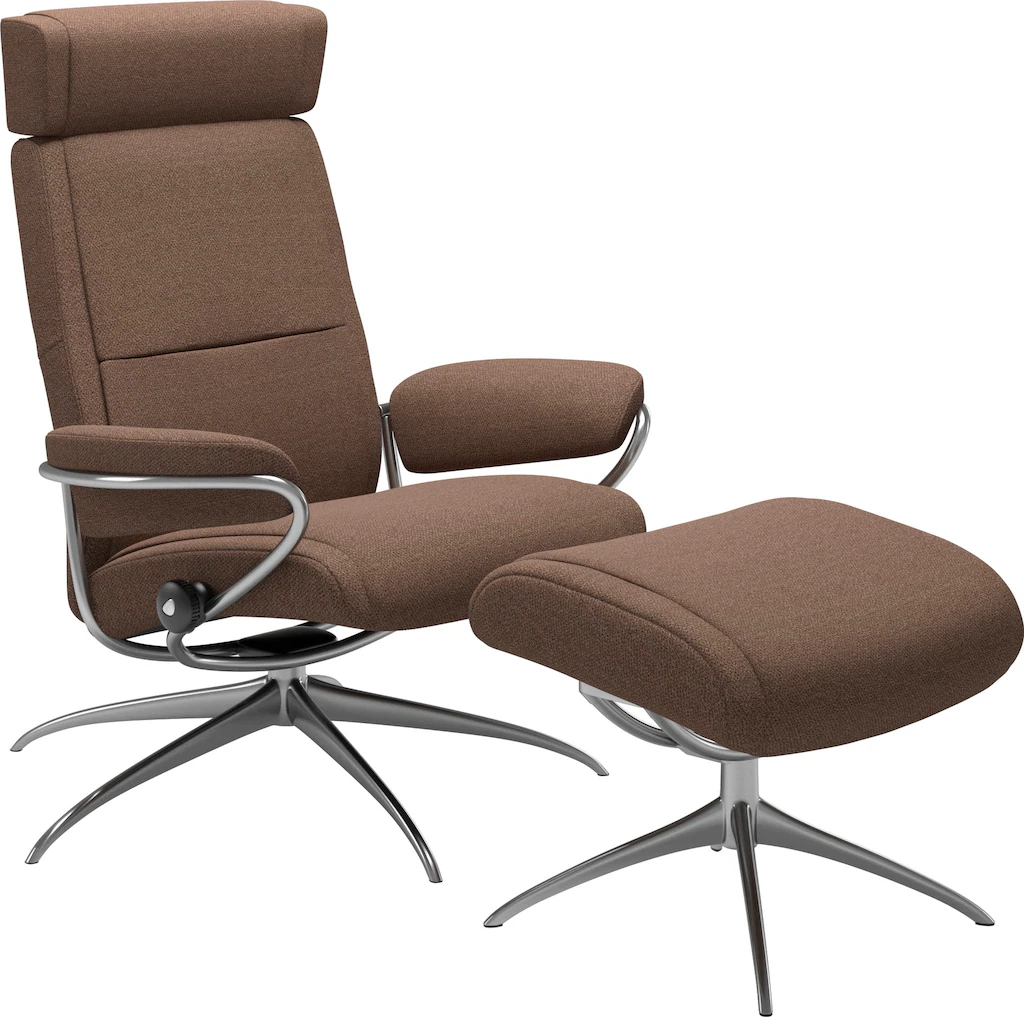 Bild von Stressless® Relaxsessel »Paris«, (Set, Relaxsessel mit Hocker), mit Hocker, Low Back mit Kopfstütze, mit Star Base, Gestell Chrom