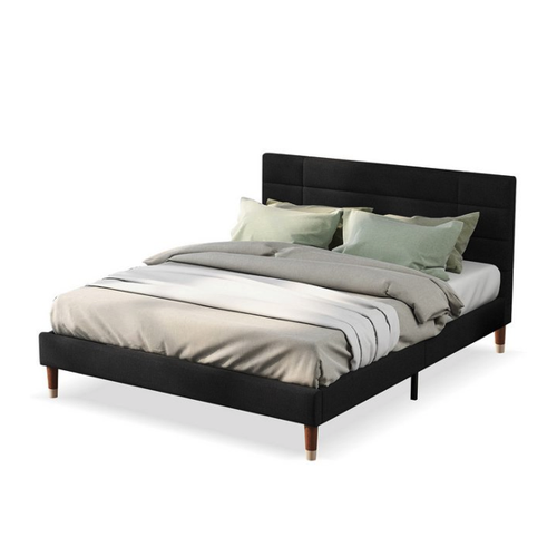 Bild von Ulife Polsterbett Schwarzes Doppelbett mit Lattenrost und Kopfteil