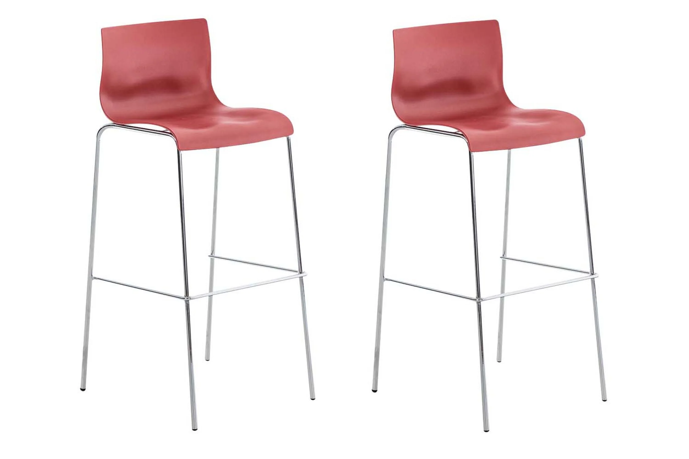 Bild von TPFLiving Barhocker Hoover (Set, 2 St., mit Fußstütze - Hocker für Theke & Küche - Tresenhocker), Gestell Metall Chrom - Sitzfläche: Kunststoff Rot