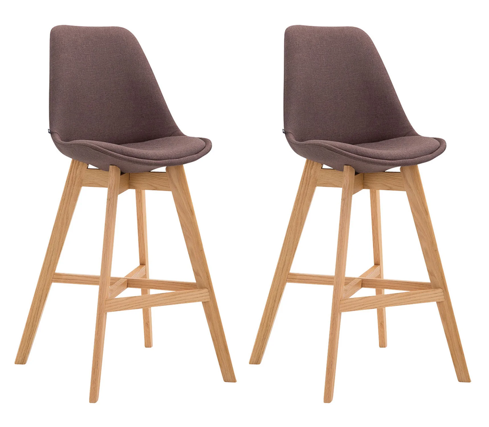 Bild von TPFLiving Barhocker Canada mit bequemer Rückenlehne und angenehmer Fußstütze (Set, 2 St., Barstuhl Hocker für Theke & Küche), 4-Fuß Gestell Holz Natur - Sitzfläche: Stoff Braun