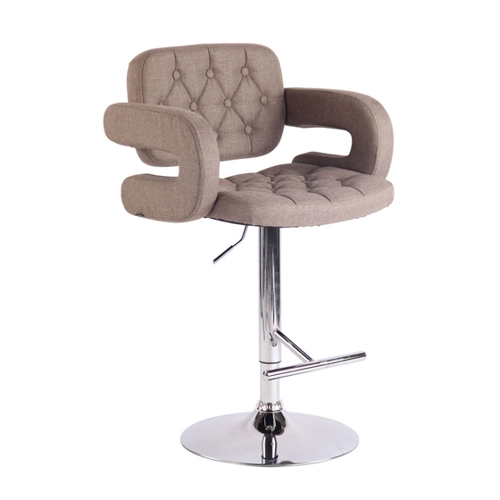 Bild von TPFLiving Barhocker Dubai Gestell Metall in Chromoptik STOFF - Taupe
