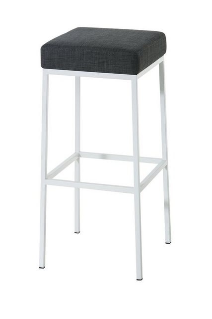 Bild von TPFLiving Barhocker Montana-W (mit Fußstütze und hochwertiger Polsterung - Hocker für Theke & Küche), Tresenhocker - Gestell Metall weiß - Sitzfläche: Stoff Dunkelgrau