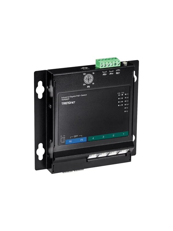 Bild von TRENDnet TI-PG62F 6-Port Industrial Gigabit PoE + Wand-Frontzugriffsschalter, 4 x Gigabit PoE + Anschlüsse, 2 x Gigabit SFP-Steckplätze, DIN-Schien, IP30, 120 W PoE-Budget