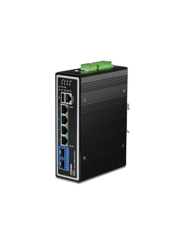 Bild von TRENDnet TI-BG62i 6-Port Industrial Gigabit L2+ Managed PoE++ DIN-Schienen-Switch, 4 x Gigabit PoE++-Ports, DIN-Schienenmontage, 2 x SFP-Steckplätze, IP30, VLAN, QoS, LACP, Bandbreitenmanagement, ERPS