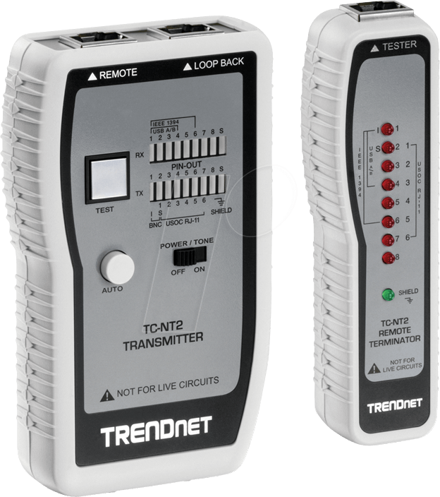 Bild von TRENDnet TC-NT2 Netzwerkkabeltester, Testet Ethernet-, USB- und BNC-Kabel, Prüft präzise Pin-Konfigurationen für Kabellängen von bis zu 300 Metern (984 ft)