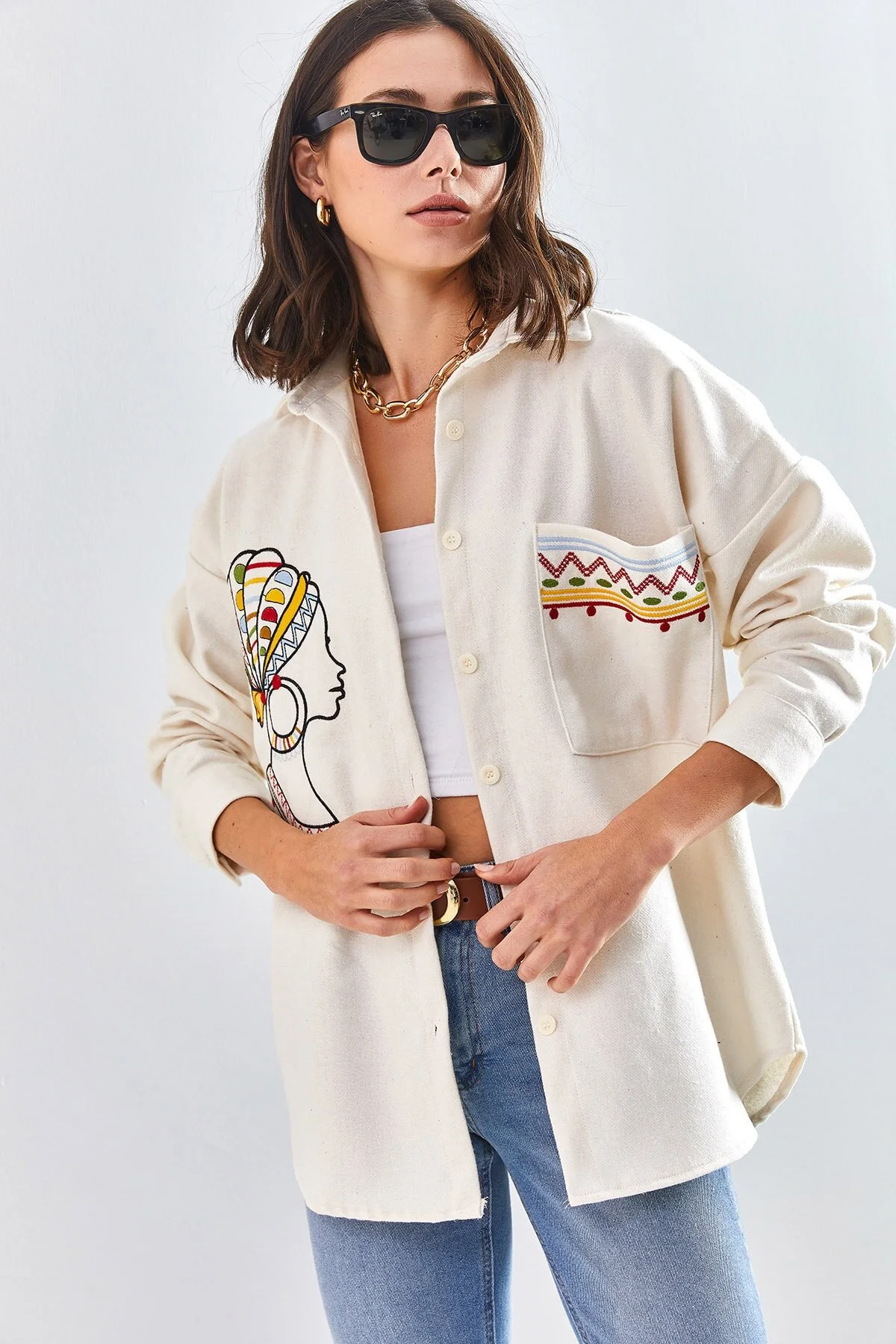 Bild von Bianco Lucci Oversize-hemd Mit Stickerei 2061 für Damen - XL