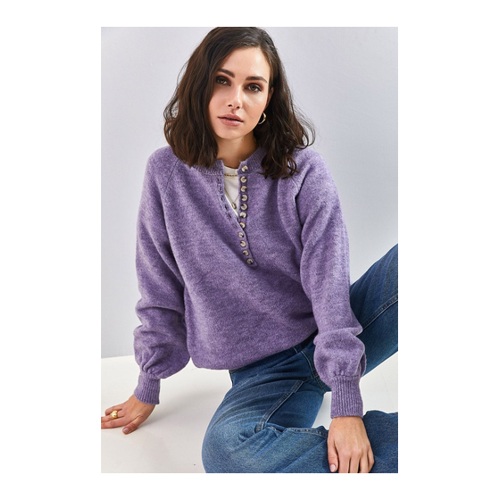 Bild von Bianco Lucci Gestreifter Strickpullover Mit Knopfloch-Rollkragenpullover für Damen