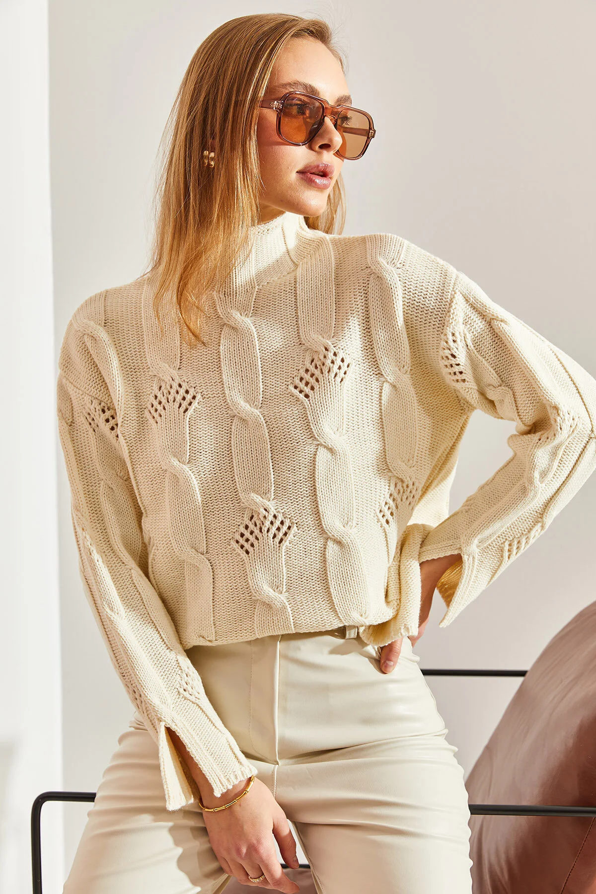 Bild von Bianco Lucci Gemusterter Strickpullover Mit Halbem Rollkragen für Damen - Standard