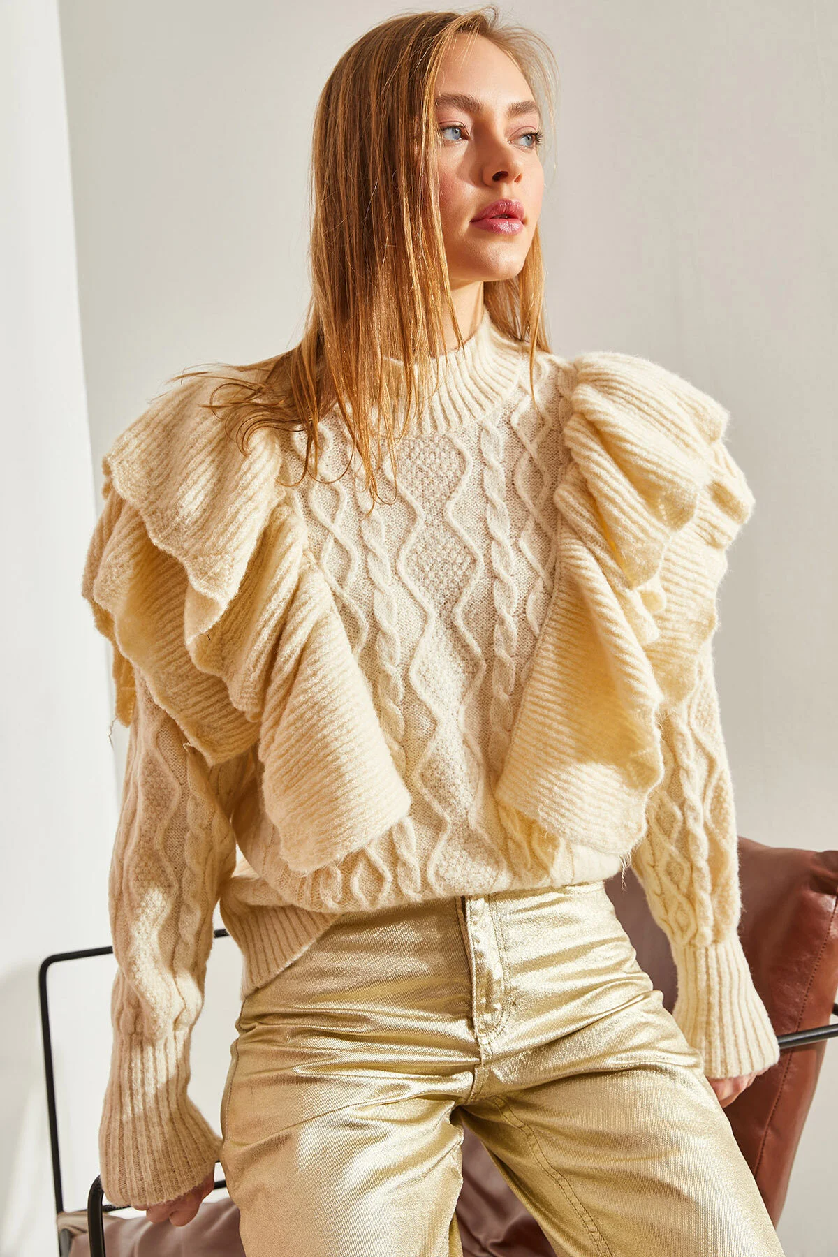 Bild von Bianco Lucci Geflochtener, Durchbrochener Strickpullover für Damen - Standard