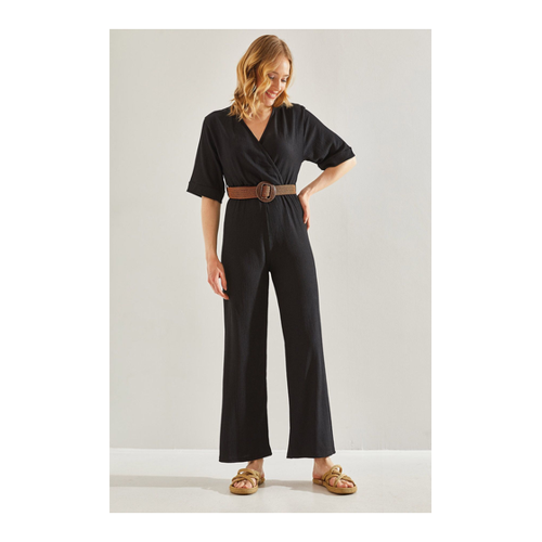 Bild von Eleganter Bianco Lucci Zweireihiger Jumpsuit mit Kragen und Gürtel für Damen