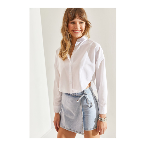 Bild von Bianco Lucci Übergroßes Crop-Shirt für Damen in Ecru