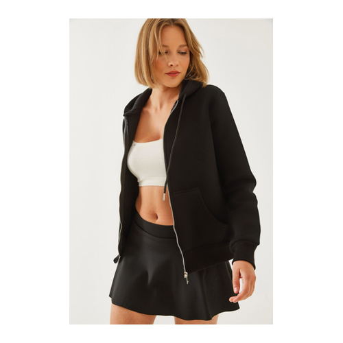 Bild von Bianco Lucci Känguru-Taschen-Strickjacke Mit Kapuze für Damen - Schwarz