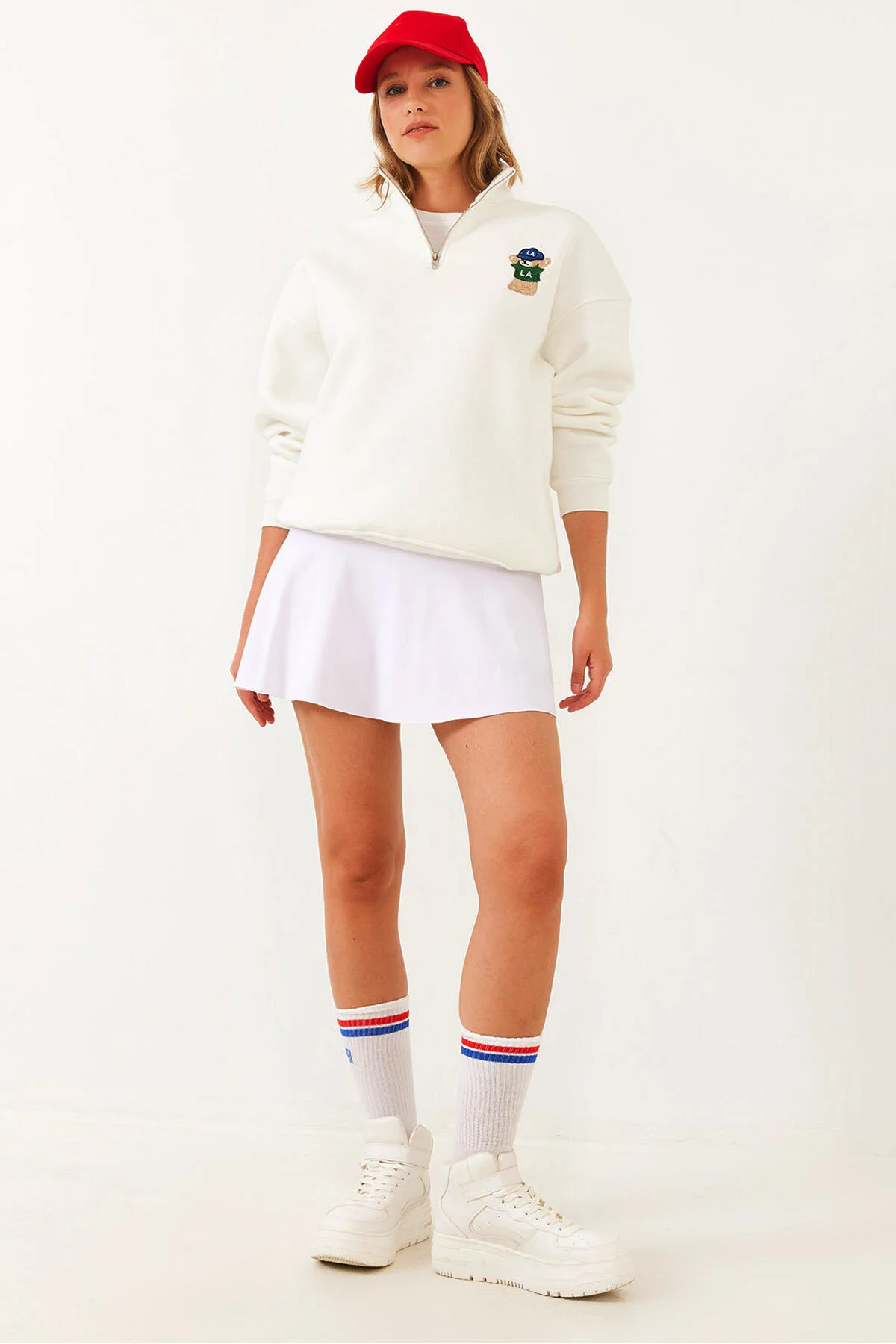Bild von Bianco Lucci Sweatshirt Mit Halbem Reißverschluss Und Stickerei für Damen - XL