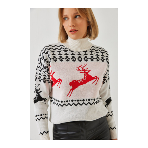 Bild von Bianco Lucci Rollkragenpullover Mit Hirschmuster für Damen - One Size