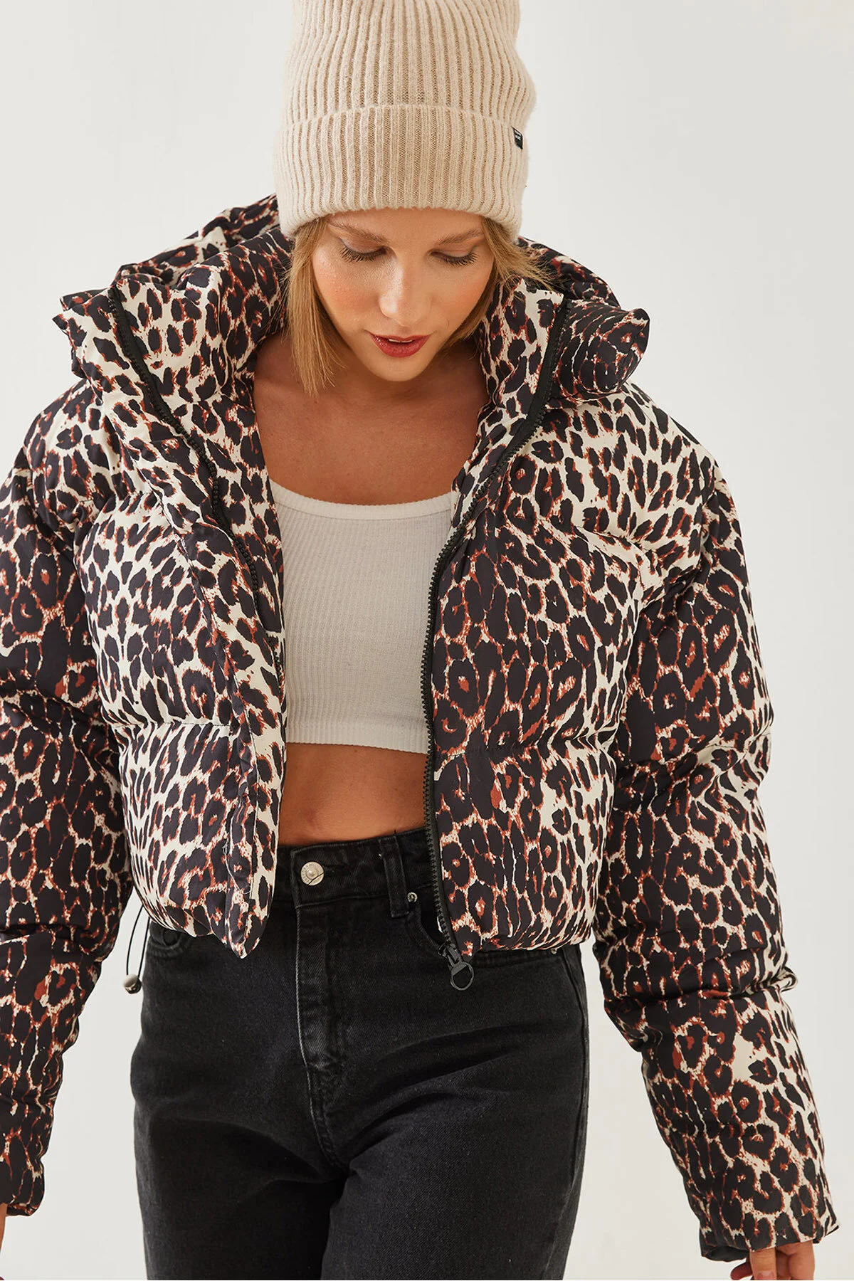 Bild von Bianco Lucci Pufferjacke Mit Kapuze Und Leopardenmuster 1022 für Damen - M