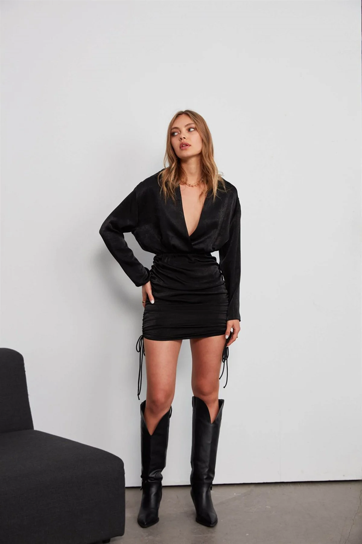 Bild von VATKALI Langärmliges Kleid Mit Kordelzug Schwarz für Damen - 38
