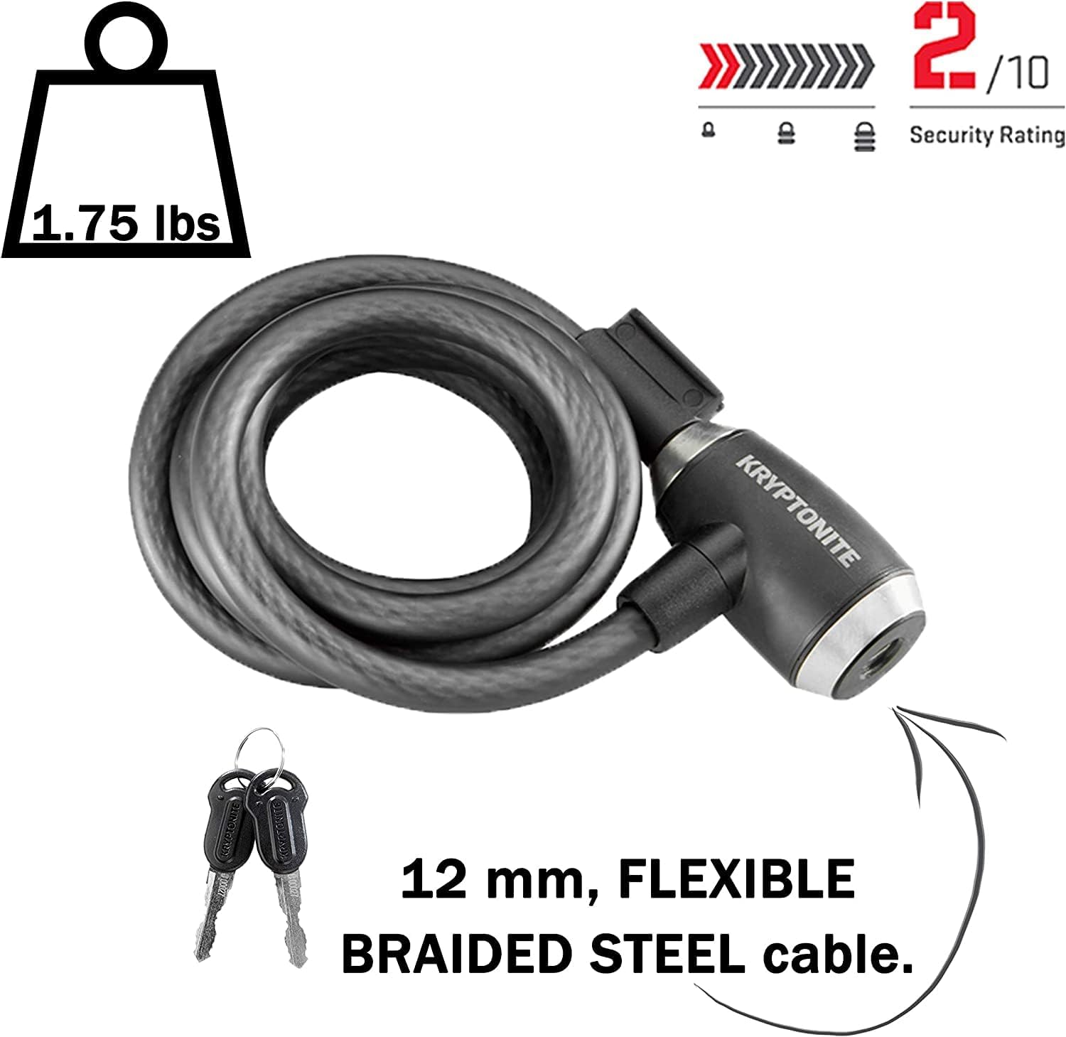 Bild von Kryptonite Unisex – Erwachsene Kryptoflex Schlösser, Schwarz, 180cm