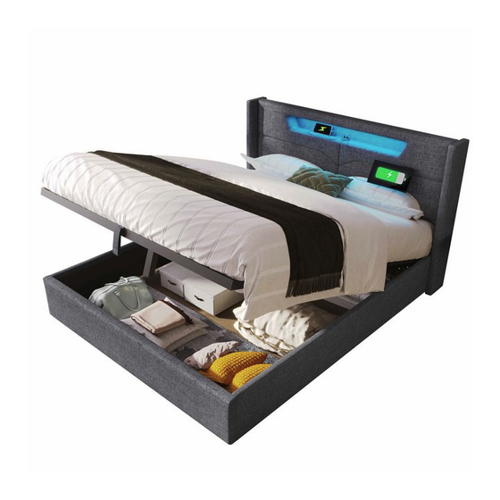 Bild von BlingBin Polsterbett Doppelbett Stauraumbett mit LED-Beleuchtung