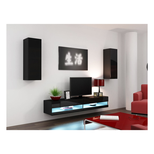 Bild von Mediawand Wohnwand 3 tlg - SENTIC 10 - Schwarz Hochglanz