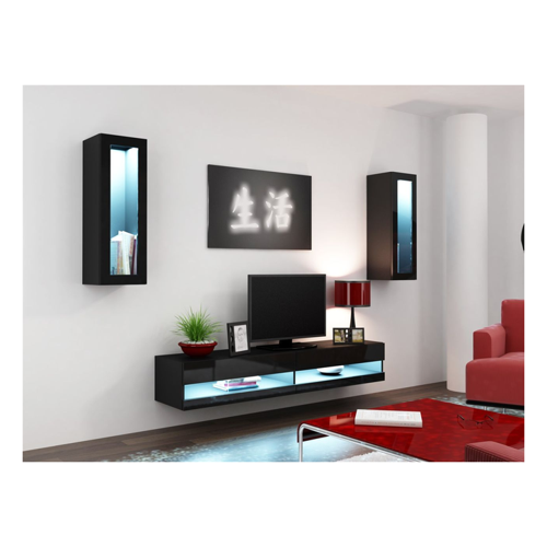 Bild von Mediawand Wohnwand 3 tlg - SENTIC 11 - Schwarz Hochglanz