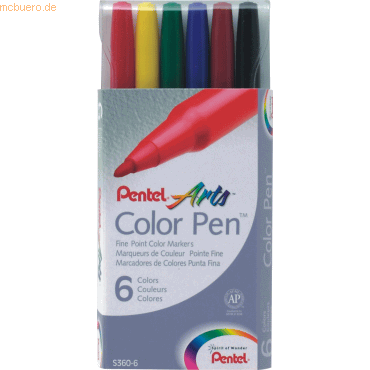 Bild von PENTEL Filzstift Faserschreiber Colour Pen 0,5-2,0mm VE=6 Farben
